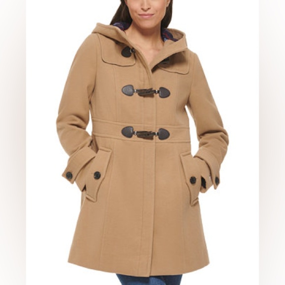 Tommy Hilfiger Tan Hooded Coat Size S the brand tag has been cut out